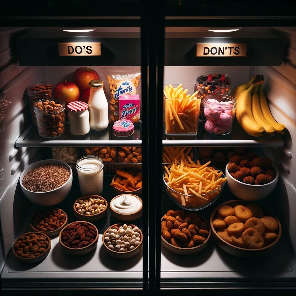 a-dimly-lit-kitchen-counter-with-two-sections_-one-side-filled-with-healthy-snacks-like-nuts