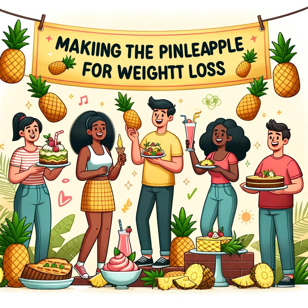 a diverse group of people enjoying different pineapple-based dishes