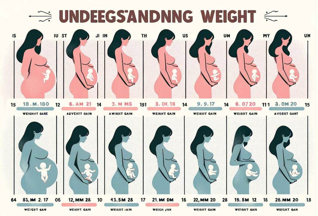 a-pregnant-silhouette-showing-different-stages-of-pregnancy.-Each-stage-is-labeled-with-months-and-showcases