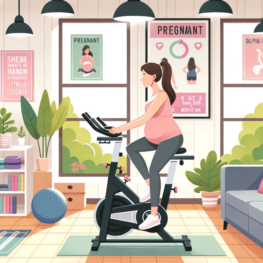 a-pregnant-woman-cycling-on-a-stationary-bike-in-a-well-lit-fitness-studio