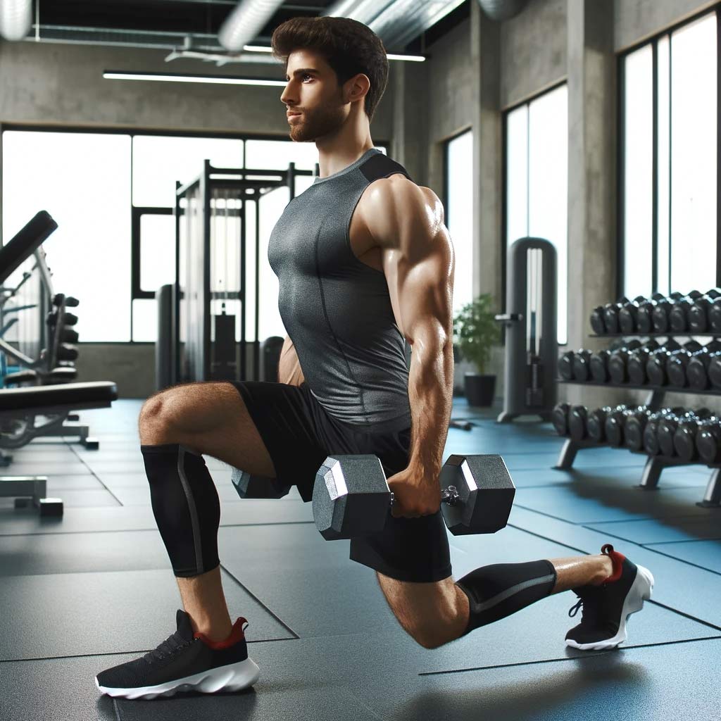 A-person-performing-a-dumbbell-reverse-lunge.